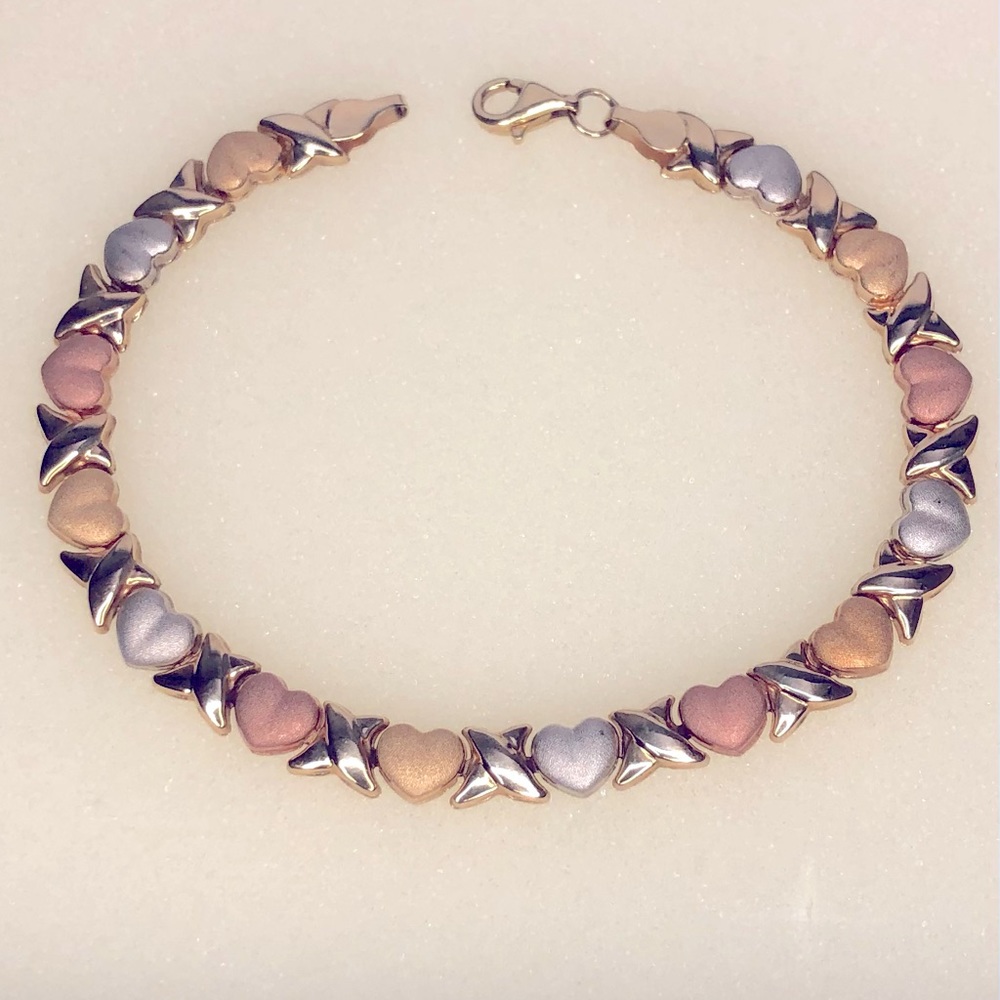 10K Tricolor Heart Bracelet
